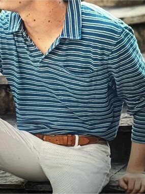 Men’s  Long Sleeve Blue Striped Polo Shirt